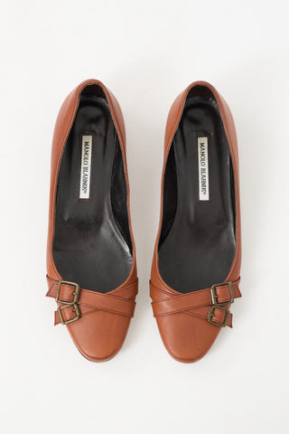 Manolo Blahnik Brown Leather Buckle Flat