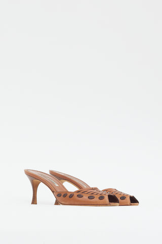 Manolo Blahnik Brown Leather Woven Mule