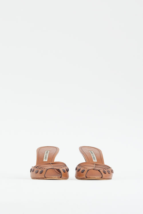 Manolo Blahnik Brown Leather Woven Mule