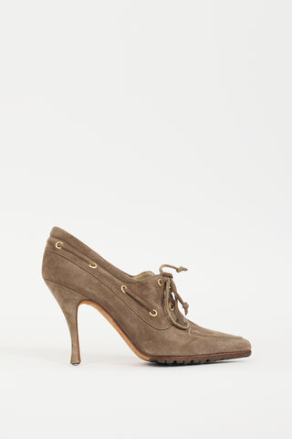 Manolo Blahnik Brown Suede Boat Shoe Heel