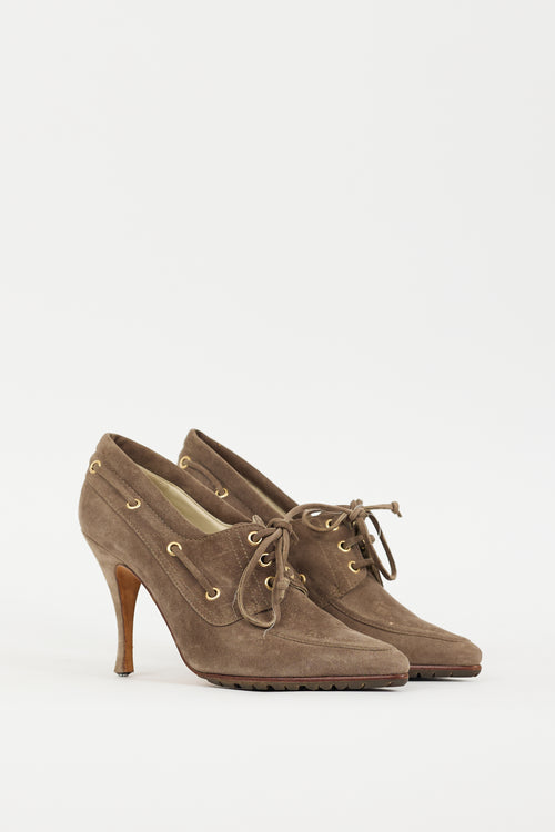 Manolo Blahnik Brown Suede Boat Shoe Heel