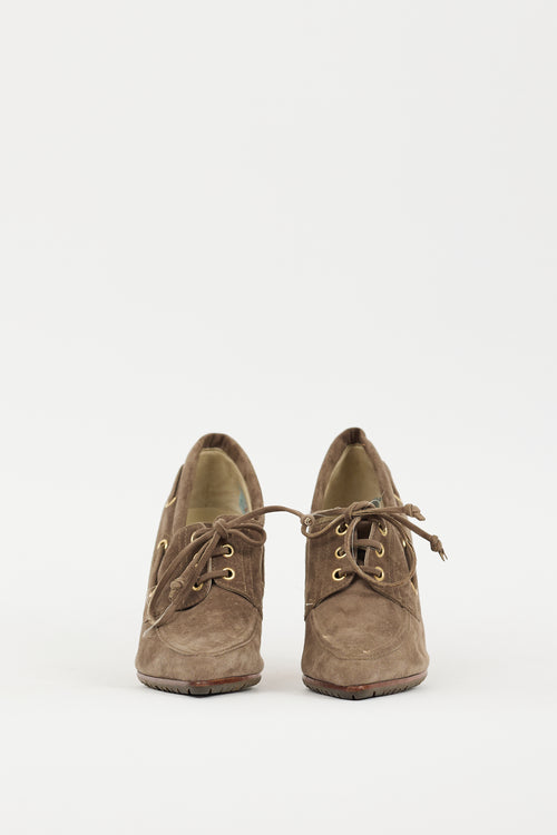 Manolo Blahnik Brown Suede Boat Shoe Heel