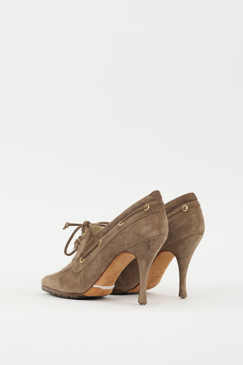 Manolo Blahnik Brown Suede Boat Shoe Heel