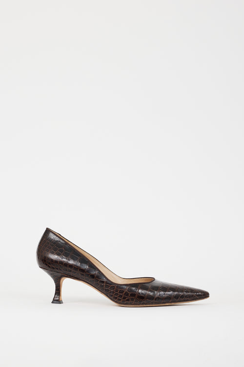 Manolo Blahnik Brown Embossed Leather Love 60mm Pump