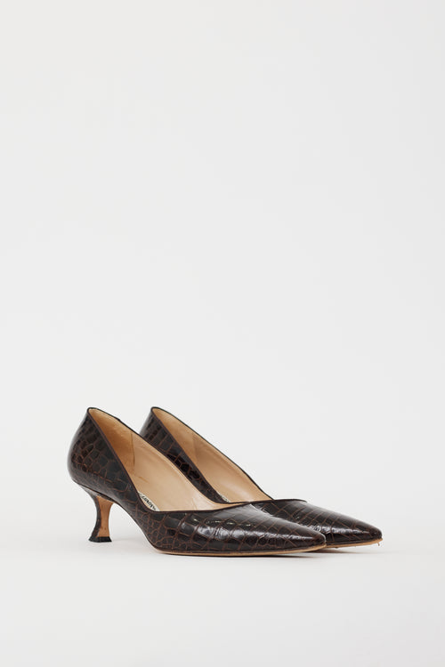 Manolo Blahnik Brown Embossed Leather Love 60mm Pump