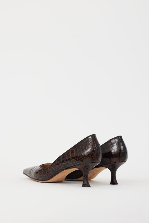 Manolo Blahnik Brown Embossed Leather Love 60mm Pump