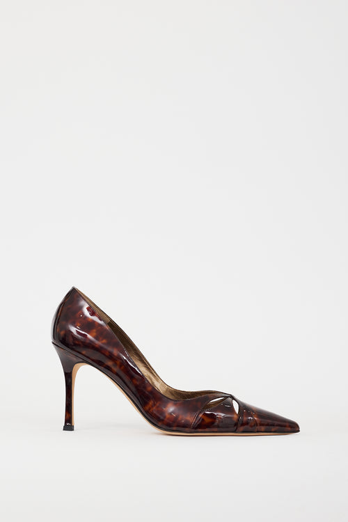 Manolo Blahnik Brown Patent Leather Pointed Toe Pump