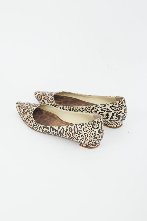 Manolo Blahnik Brown 
Black Printed Leather Flat