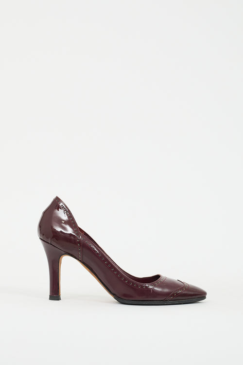 Manolo Blahnik Burgundy Patent Leather Brogue Pump