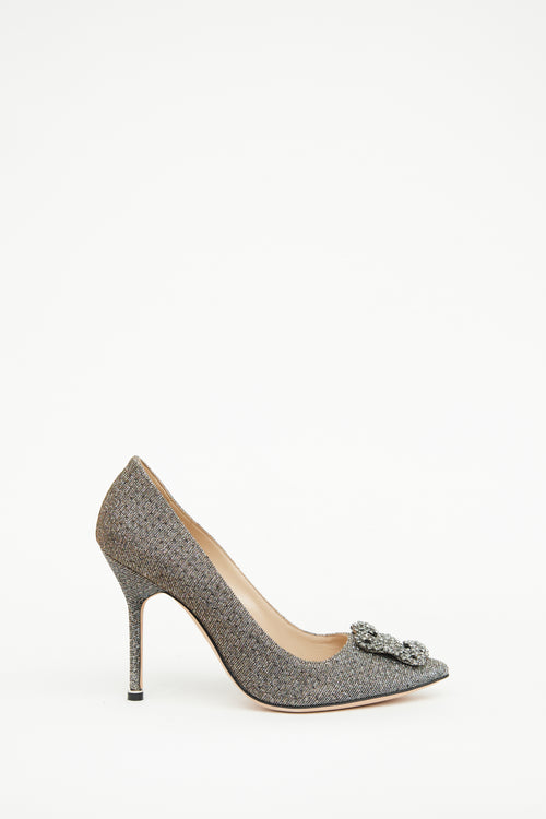 Manolo Blahnik Gold Hangisi Buckle Pump