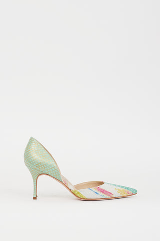 Manolo Blahnik Green 
Multicolour Printed D
Orsay Heel