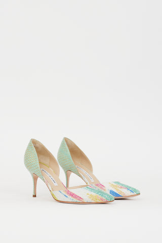 Manolo Blahnik Green 
Multicolour Printed D
Orsay Heel