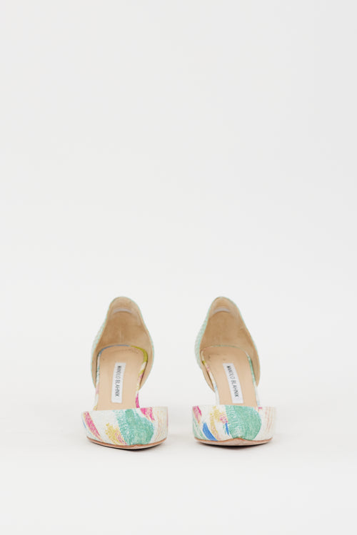 Manolo Blahnik Green 
Multicolour Printed D
Orsay Heel