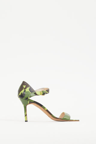 Manolo Blahnik Green 
Multicolour Printed Leather Heel