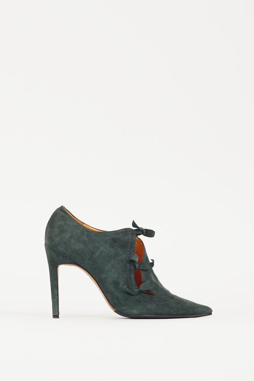 Manolo Blahnik Green Suede Bow Heel