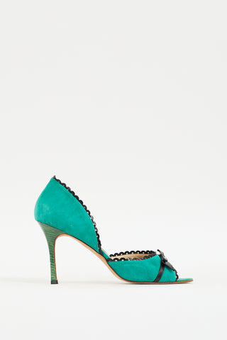 Manolo Blahnik Green Suede Trimmed D
Orsay Heel