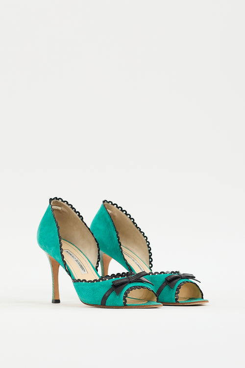 Manolo Blahnik Green Suede Trimmed D
Orsay Heel