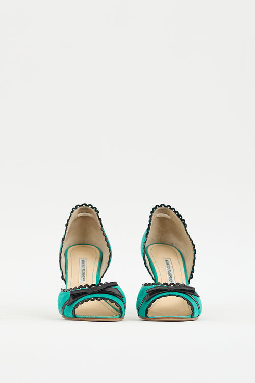 Manolo Blahnik Green Suede Trimmed D
Orsay Heel