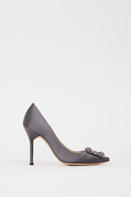 Manolo Blahnik Grey Satin Hangisi Pump