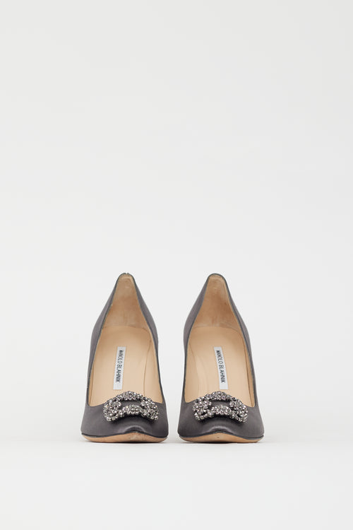 Manolo Blahnik Grey Satin Hangisi Pump