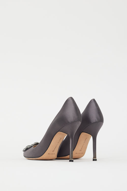 Manolo Blahnik Grey Satin Hangisi Pump