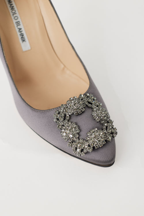 Manolo Blahnik Grey Satin Hangisi Pump