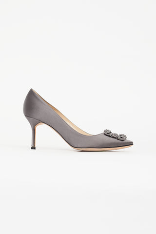 Manolo Blahnik Grey Satin Hangisi Pump