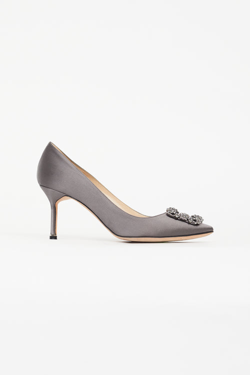 Manolo Blahnik Grey Satin Hangisi Pump