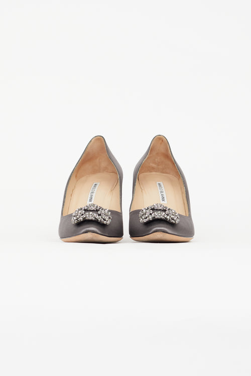 Manolo Blahnik Grey Satin Hangisi Pump