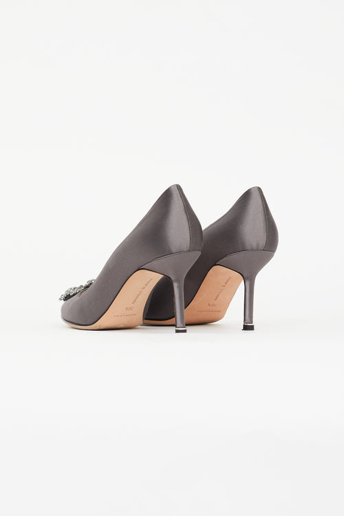 Manolo Blahnik Grey Satin Hangisi Pump