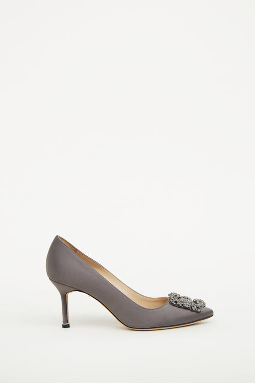 Manolo Blahnik Grey Hangisi Embelished Pump