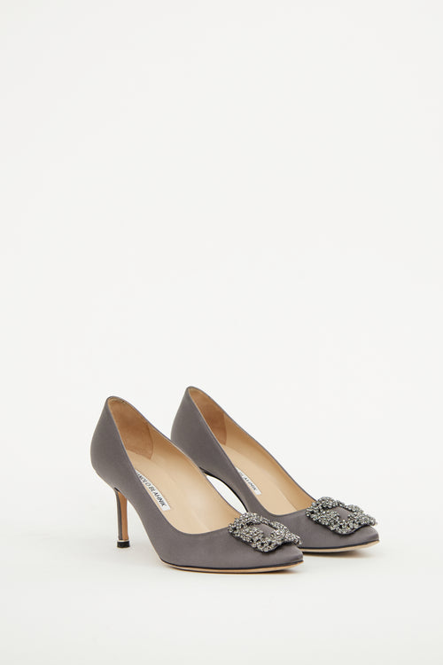 Manolo Blahnik Grey Hangisi Embelished Pump