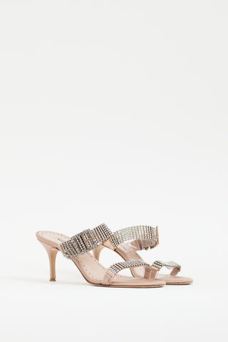 Manolo Blahnik Light Pink Satin Rhinestone Beopia Sandal