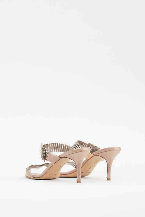 Manolo Blahnik Light Pink Satin Rhinestone Beopia Sandal