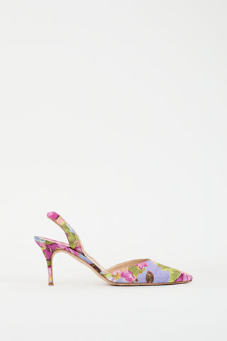 Manolo Blahnik Multicolour Satin Floral Carolyne Slingback Pump