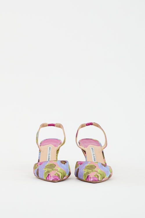 Manolo Blahnik Multicolour Satin Floral Carolyne Slingback Pump