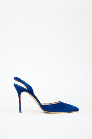 Manolo Blahnik Blue Suede Carolyne Heel