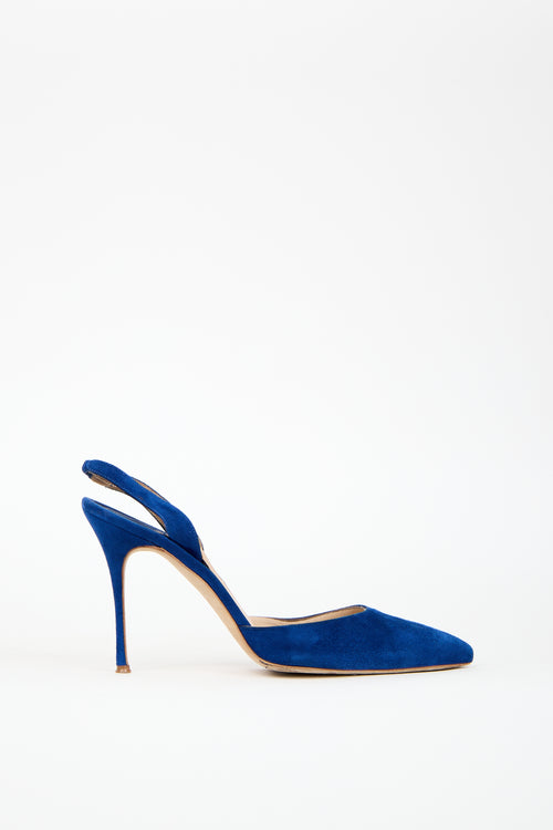 Manolo Blahnik Blue Suede Carolyne Heel