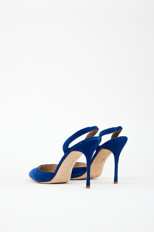 Manolo Blahnik Blue Suede Carolyne Heel