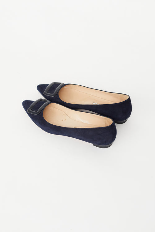 Manolo Blahnik Navy Suede Maysale Ballet Flat