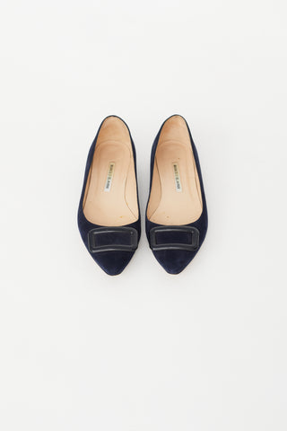 Manolo Blahnik Navy Suede Maysale Ballet Flat