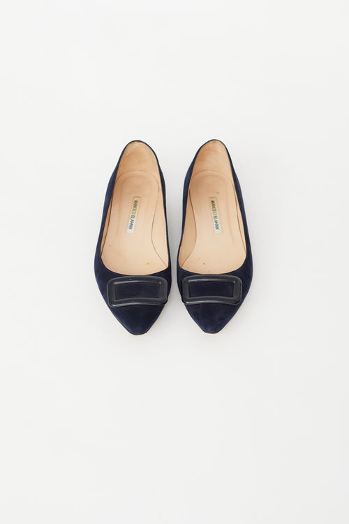 Manolo Blahnik Navy Suede Maysale Ballet Flat