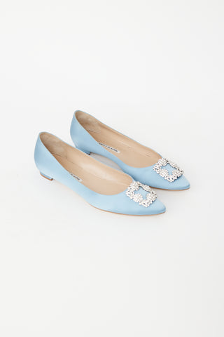 Manolo Blahnik Light Blue Satin Hangisi Flat