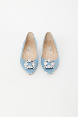 Manolo Blahnik Light Blue Satin Hangisi Flat