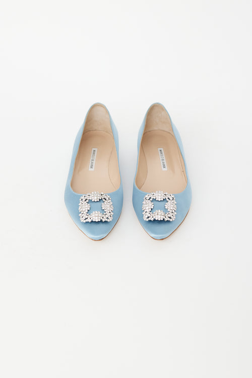 Manolo Blahnik Light Blue Satin Hangisi Flat