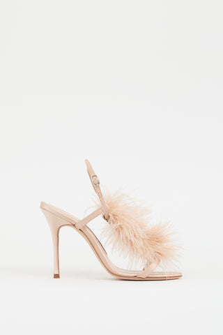 Manolo Blahnik Pink Satin 
Feather Elia Heel