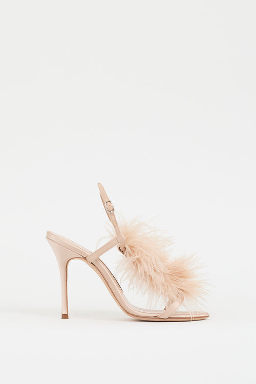 Manolo Blahnik Pink Satin 
Feather Elia Heel