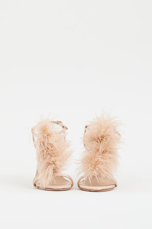 Manolo Blahnik Pink Satin 
Feather Elia Heel