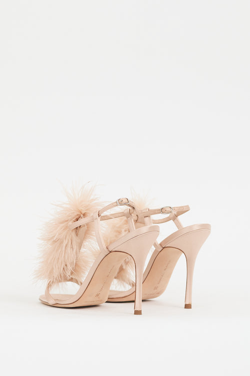 Manolo Blahnik Pink Satin 
Feather Elia Heel