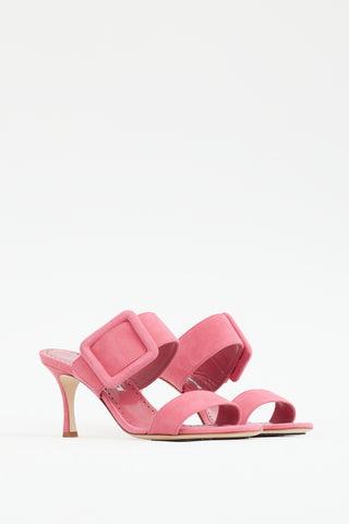 Manolo Blahnik Pink Suede Gable Sandal